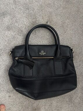 kate spade Black Pebbled Leather Satchel with Tassel